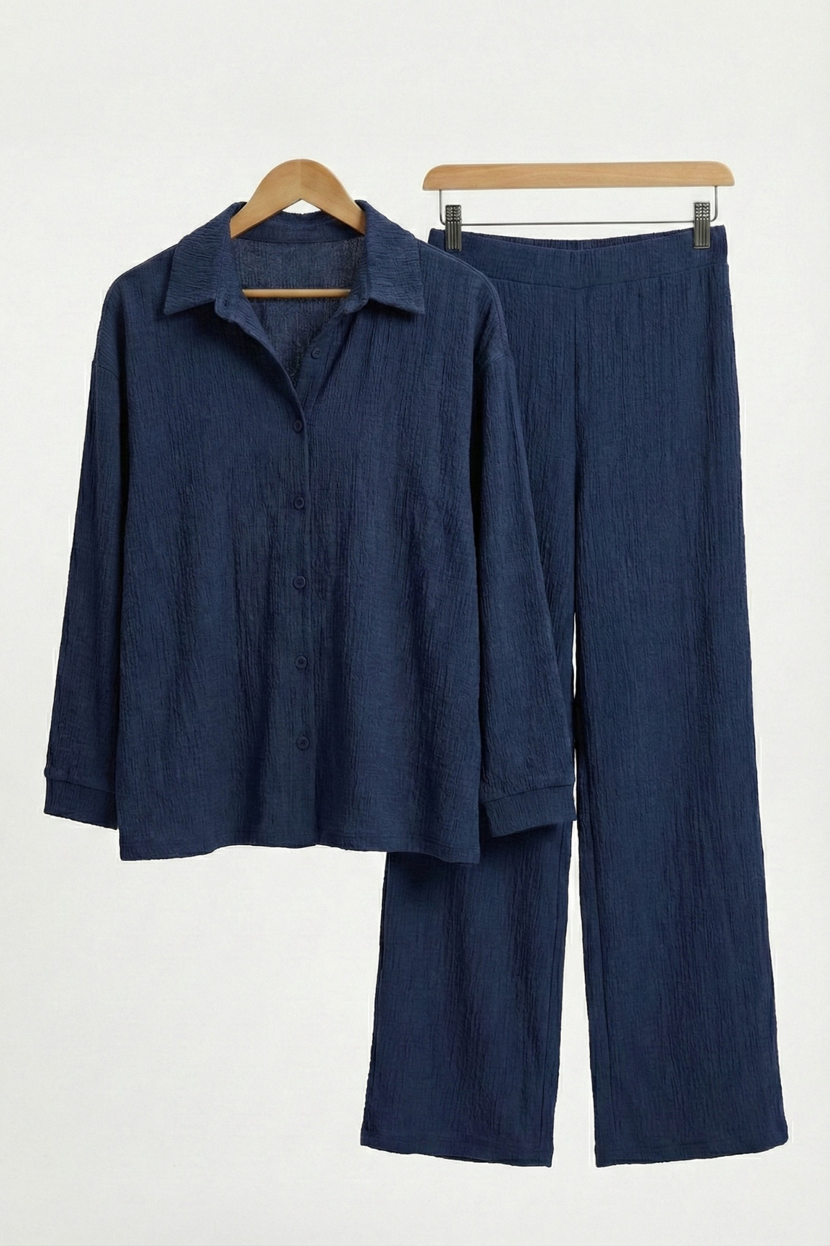 Talvien Bürümcük Fabric Buttoned Shirt Pants Bottom Top Set