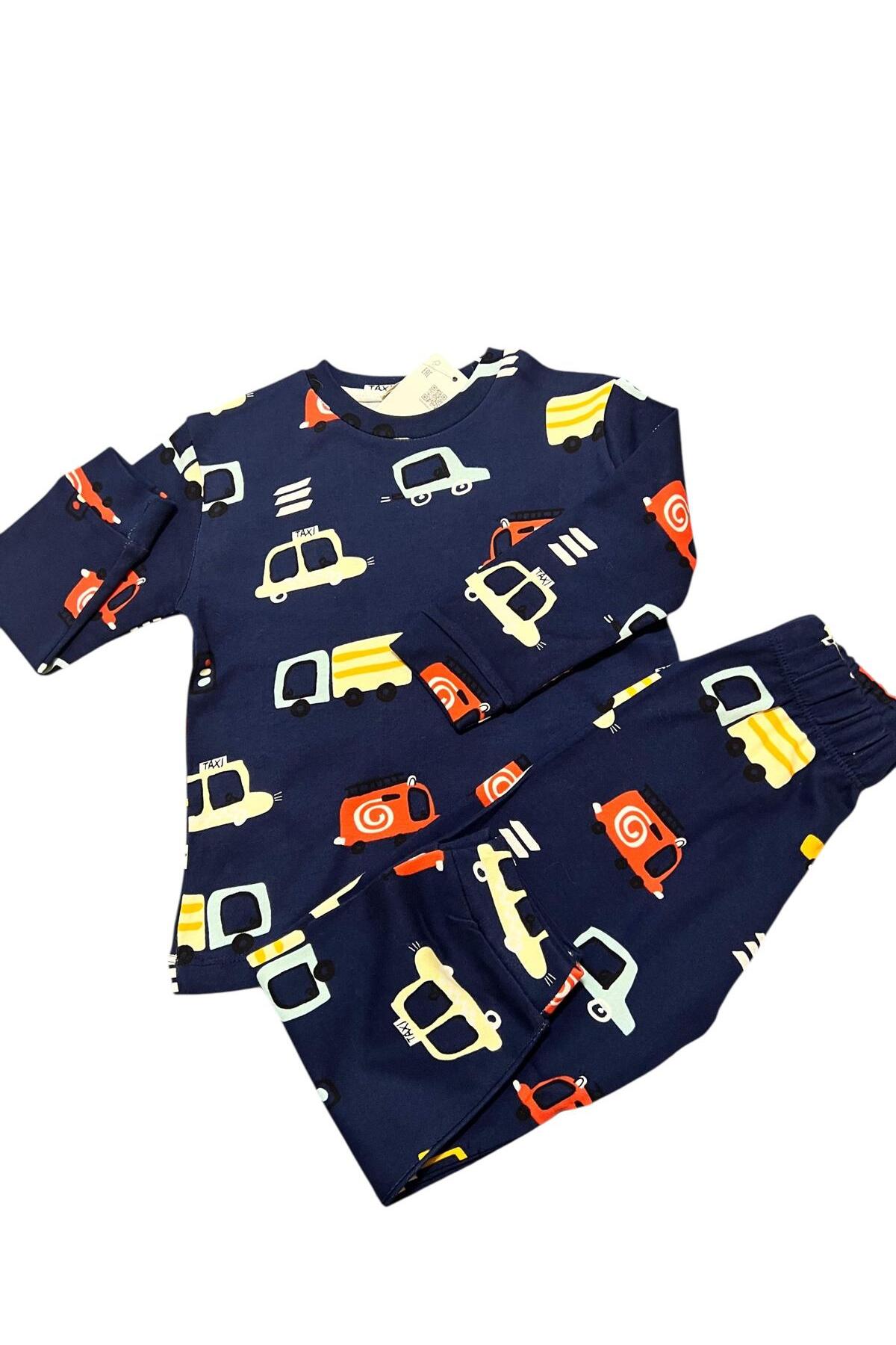 SERRASTIL Erkek Çocuk Kamyon Araba Desenli Pamuklu Pijama Takımı -Uzun Kollu Lacivert Renk fotoğrafı 7 (önizleme)