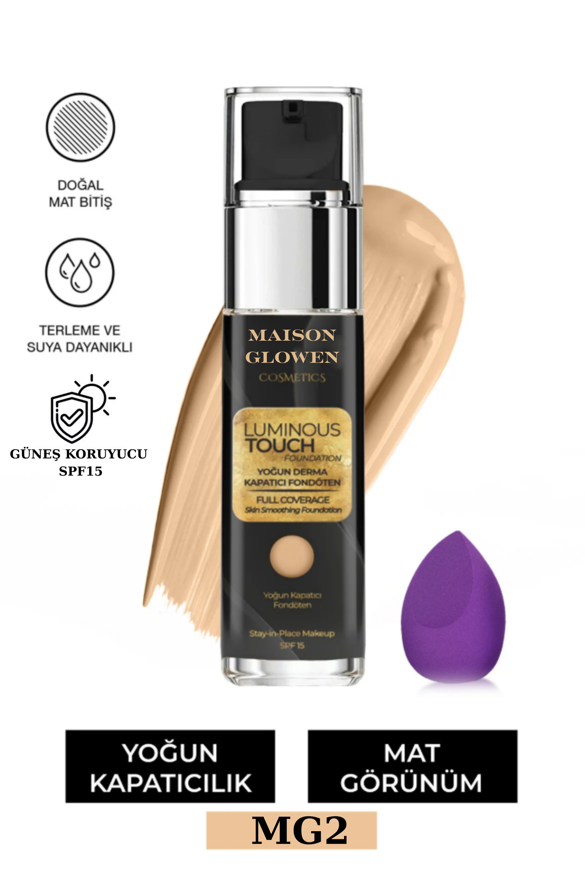 MAISON GLOWEN Luminious Touch Yoğun Derma Kapatıcı Fondöten-ORTA(Besleyici/Porcelean) SÜNGER HEDİYE