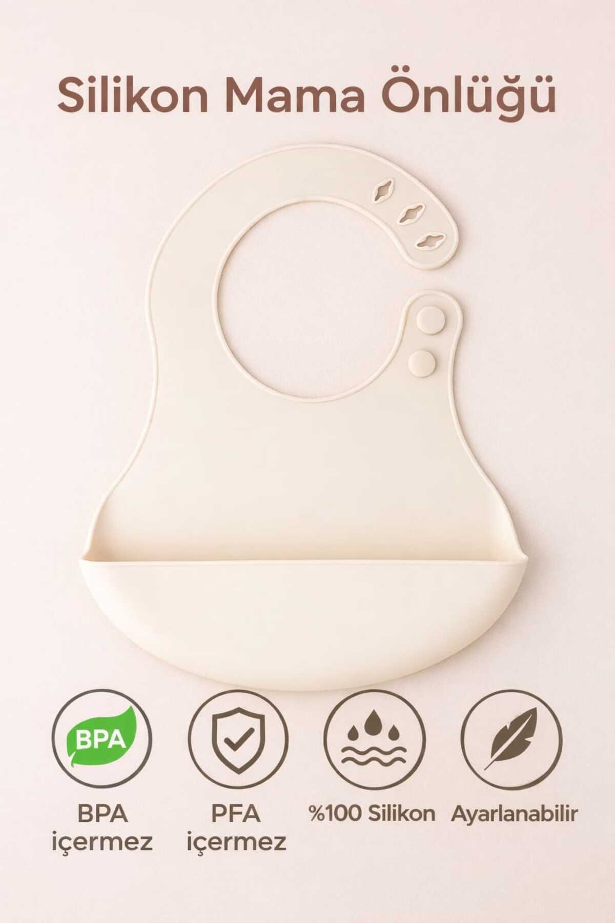 CKM silikon 3Lü Bebek Beslenme Seti Krem( Mama tabağı, Bardak, Önlük) fotoğrafı 4 (önizleme)