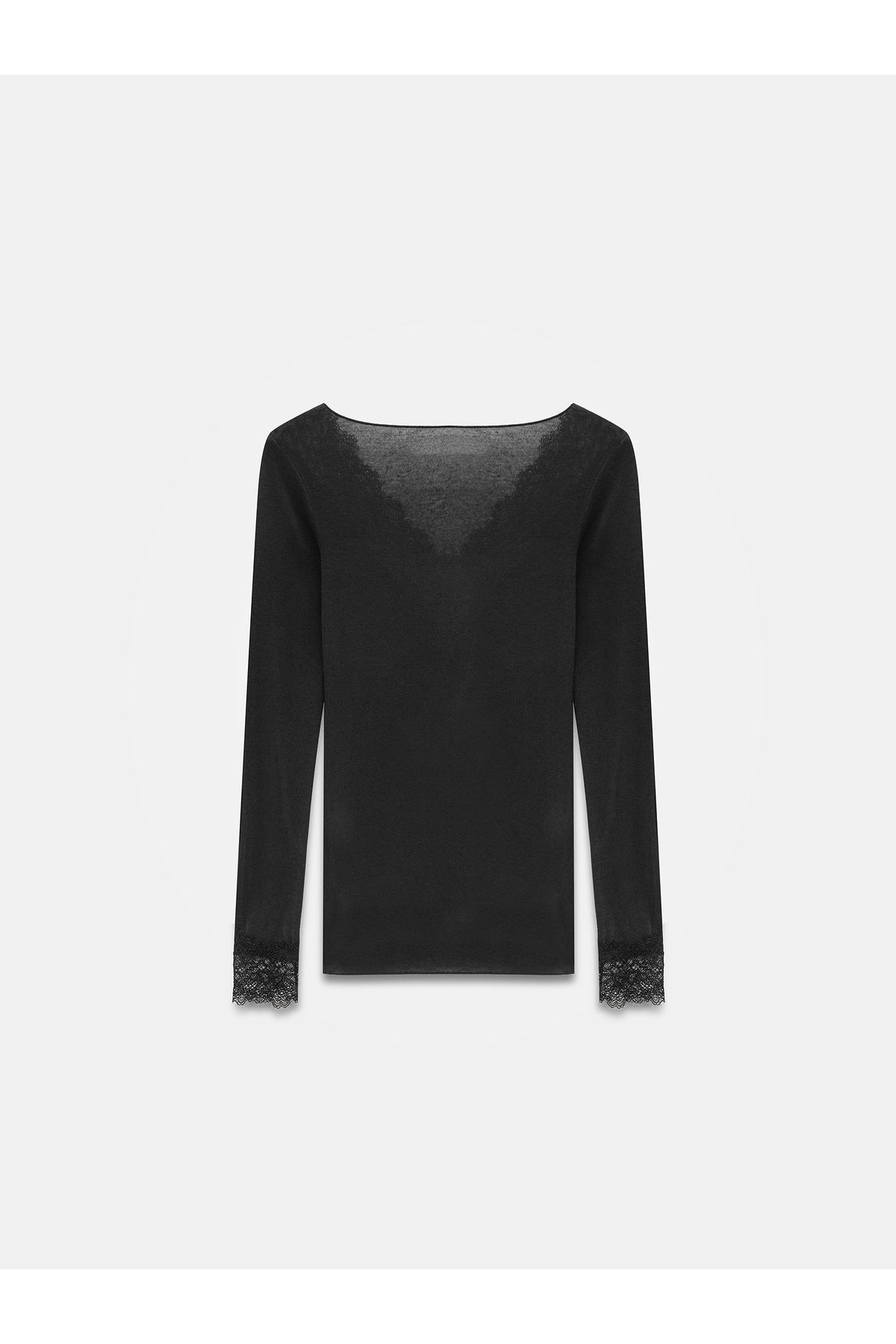 Dilvin  32311 Dantelli V Yaka Kaşmir Karışımlı Modal Bluz-Siyah - Görsel 6