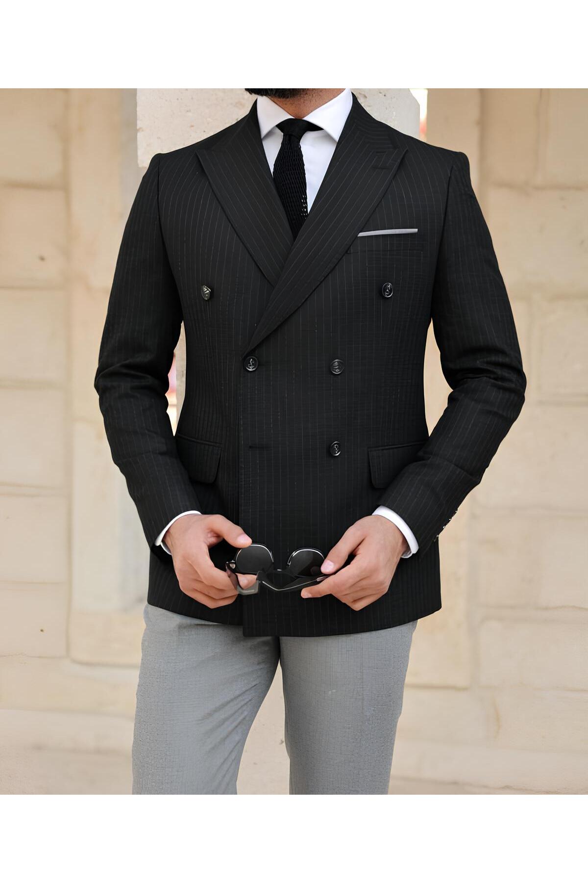 ilayda emir Double-Breasted , Slim Fit, Swallow Collar, 6 Drop, 6 Buttons, Men's Suit
