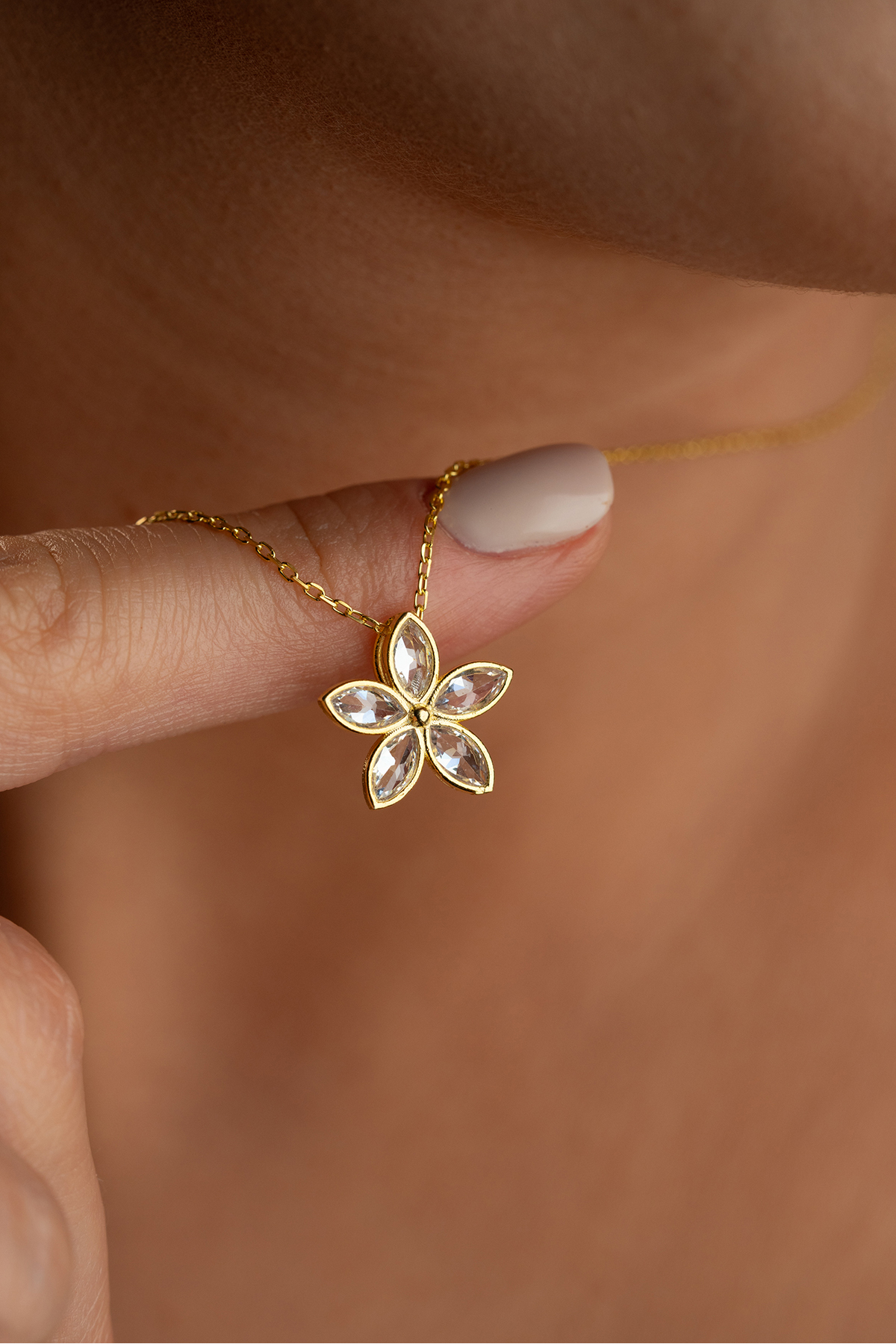 Silvano Jewelry 925 Ayar Gümüş Altın Kaplama Nergis Kolye görsel 3