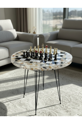 SHEKİLHOME Epoksi Siyah Beyaz Satranç Sehpası