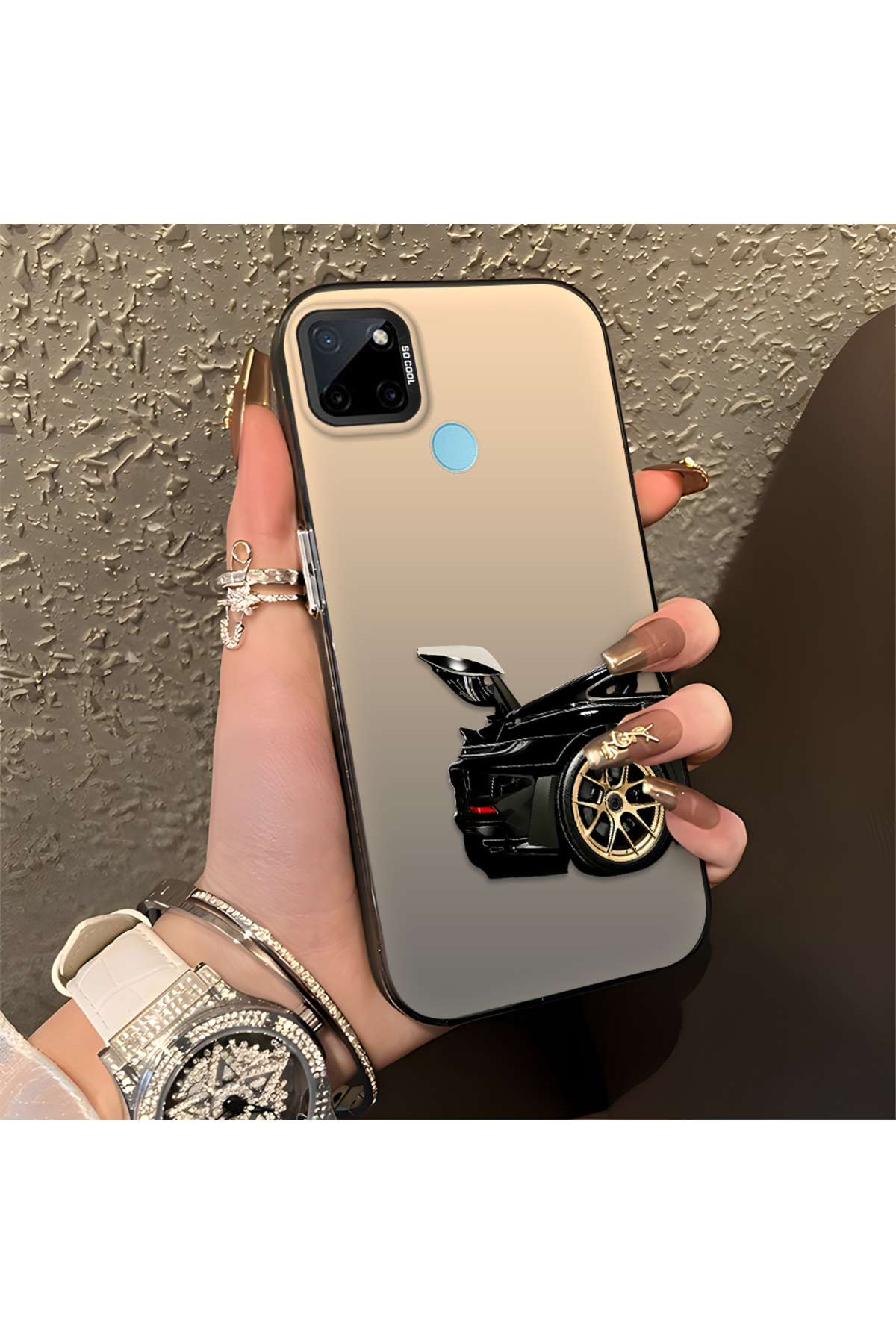 Anti Fall Thin Hard Case With Sports Car Pattern Compatible With Realme C21Y/C25Y