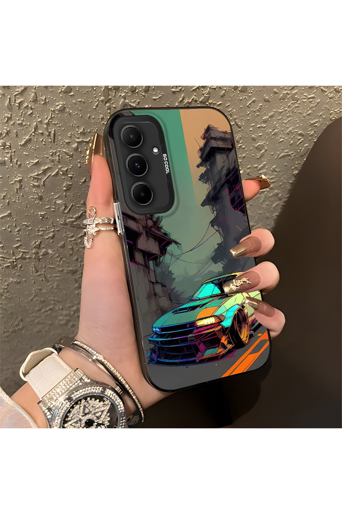 Anti Fall Slim Hard Case with Sports Car Pattern Compatible with Samsung Galaxy A55