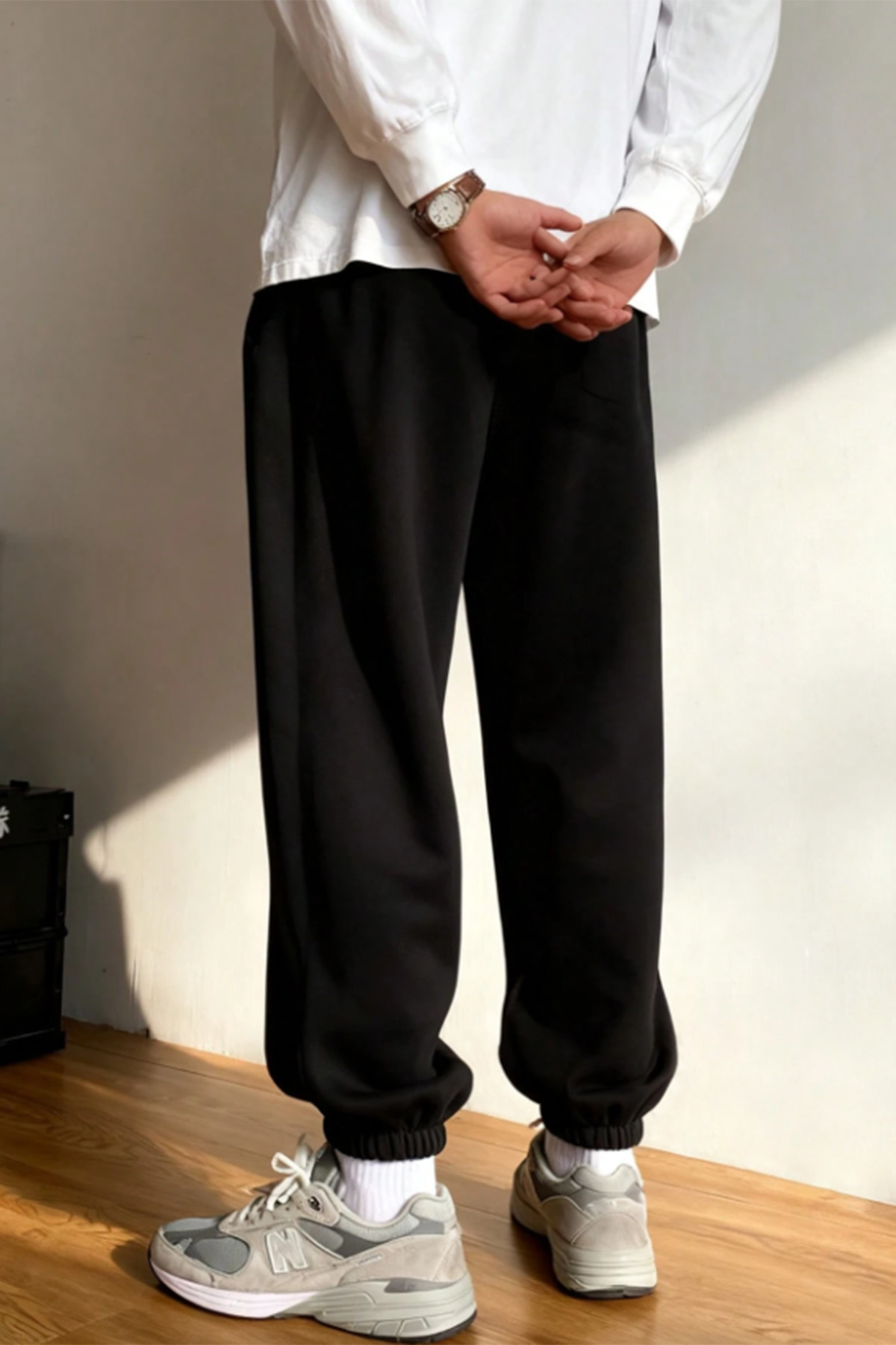 THE RULE Yazlık Rahat Kesim Beli Bağcıklı Mevsimlik Jogger Siyah Spor 3 İplik Eşofman Altı RF0649 görsel 4