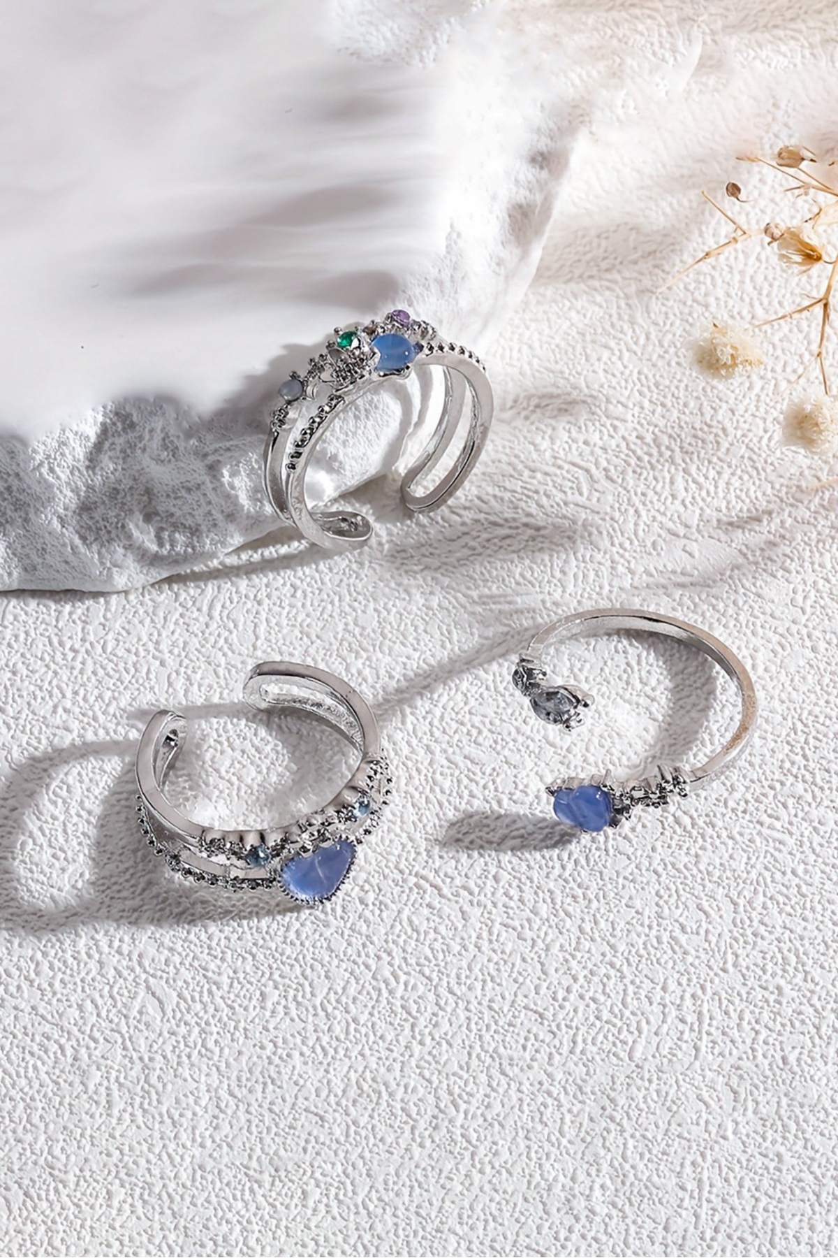 The Collection  3'lü Mavi Taşlı Kombin Ay yıldız kelebek Pinterest Tasarım Yüzük Set - Görsel 2