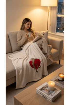 Lucy and Home Wild Heart , Valentine Özel Nakışlı Welsoft Tv Battaniyesi 140x...