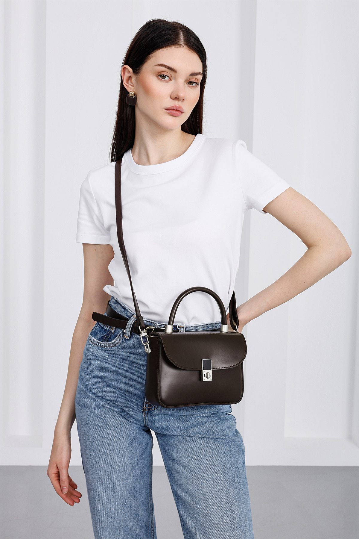 Shule Bags Cobble Small Çapraz Çanta Kahve görsel 4