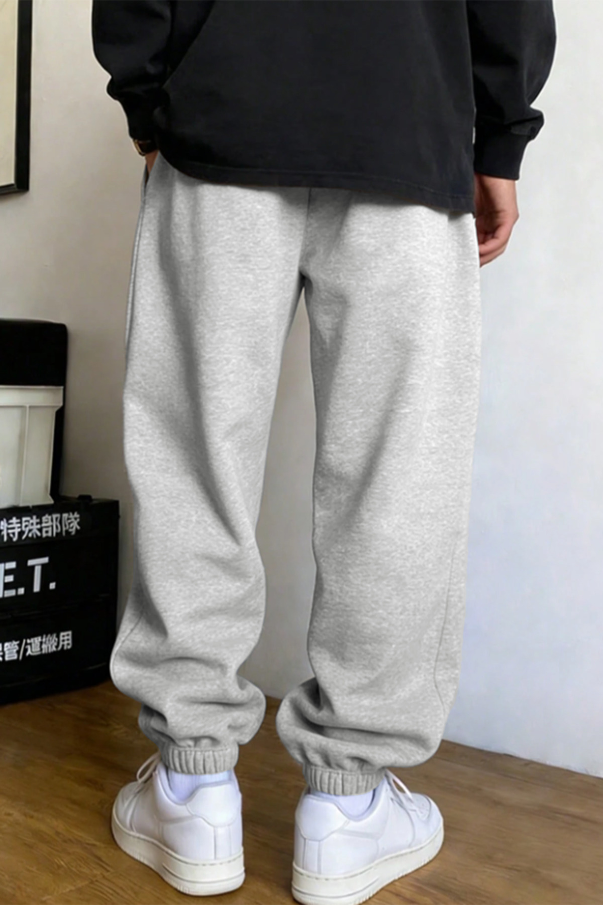 THE RULE Yazlık Rahat Kesim Beli Bağcıklı Mevsimlik Jogger Gri Spor 3 İplik Eşofman Altı RF0649 görsel 3