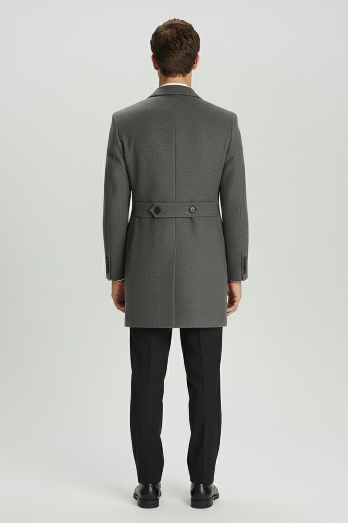 Sabri Özel  Giotelli Antrasit Slim Fit Yün Karışımlı Sivri Yaka Kruvaze 6 Drop Orta Boy Erkek Palto - Görsel 3