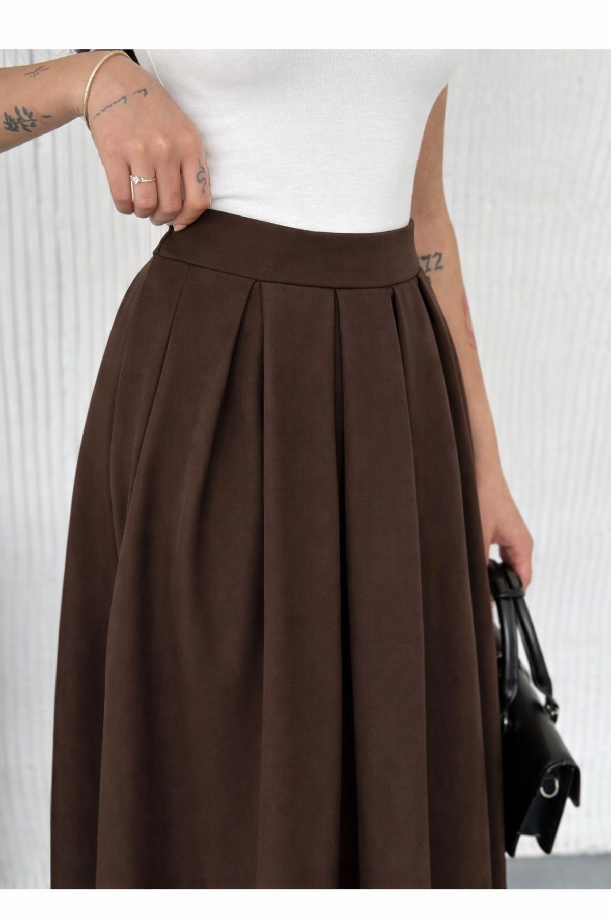 Winmoda34  TESETTÜR DABIL KUMAŞ PİLELİ TAM BOY UZUN ETEK - Görsel 3