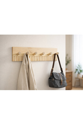 ITERRA Masif Çam Ahşap Duvar Askılığı – Oluklu Dekorlu Çoklu Askı Paneli, 50 cm