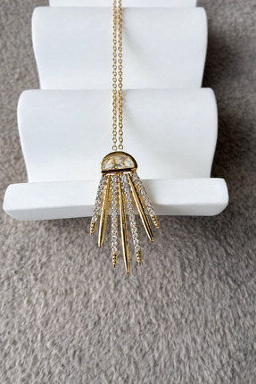 Rimba Gold Renk Mızrak Form Taşlı Paslanmaz Çelik Kolye