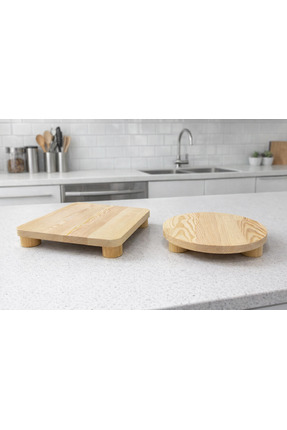 ITERRA Ahşap Sunum Tepsisi Seti | Ayaklı Servis Standı | Kare & Yuvarlak | Do...