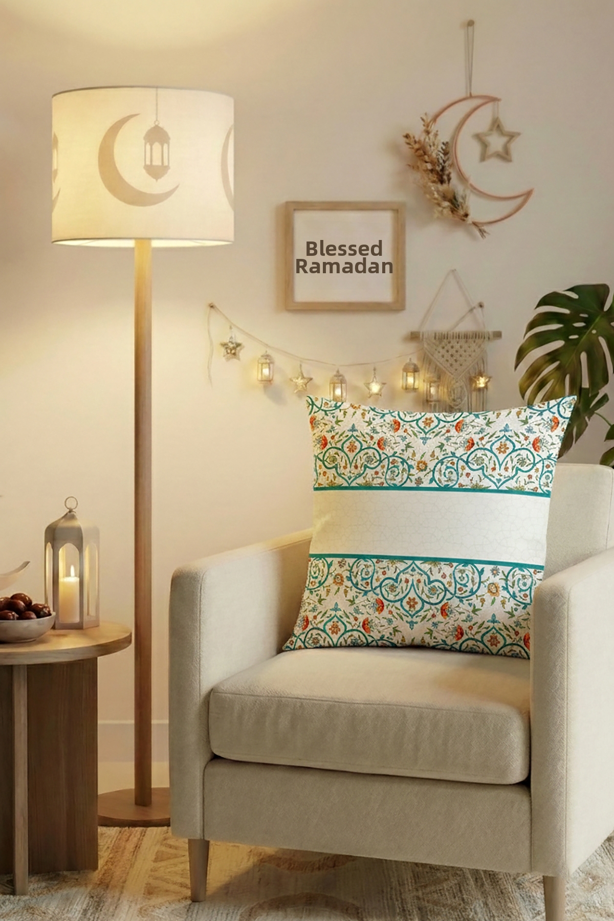 طقم غطاء وسادة مكون من 4 قطع بتصميم رمضاني باللوني...