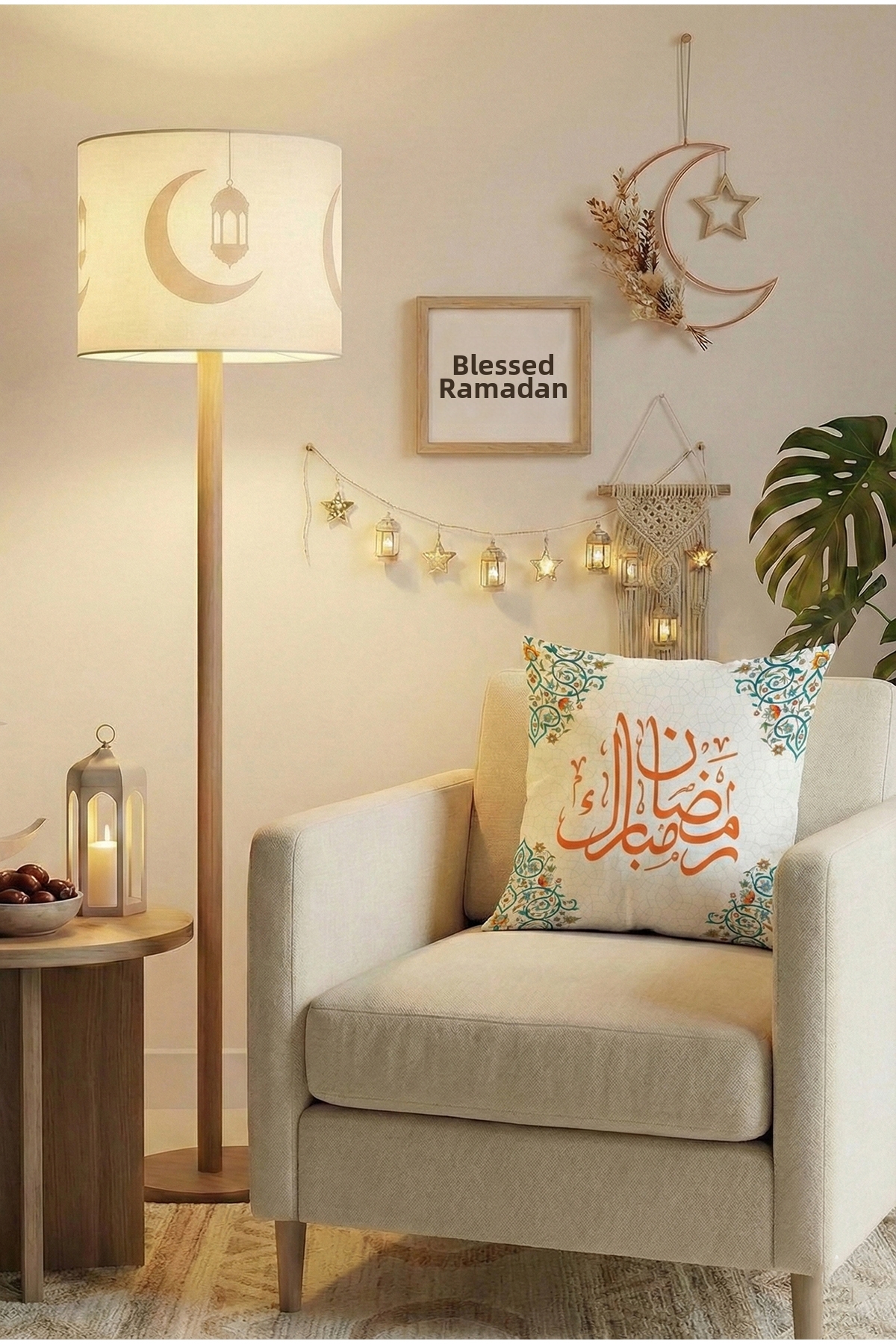 طقم غطاء وسادة مكون من 4 قطع بتصميم رمضاني باللوني...