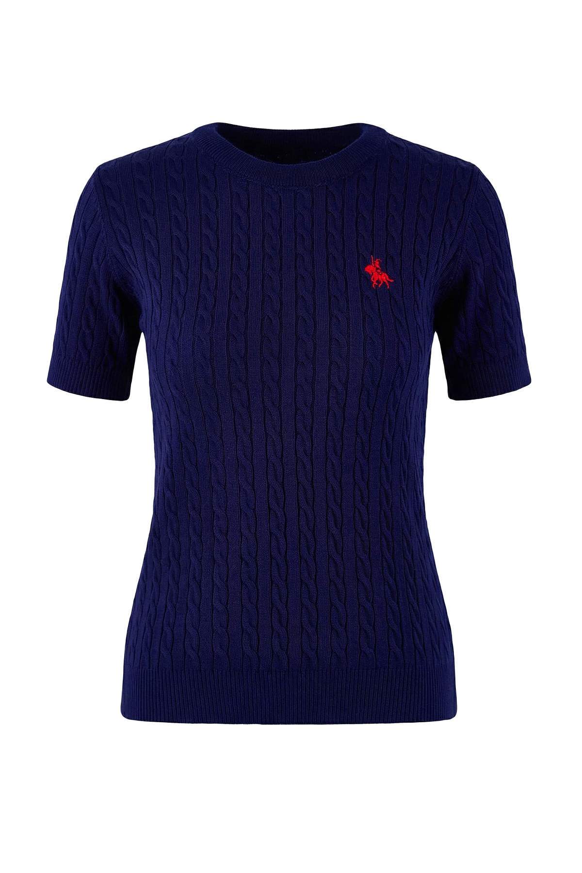 Trendyolmilla  Lacivert At Nakışlı Saç Örgü Triko Bluz TWOSS26BZ00137 - Görsel 6