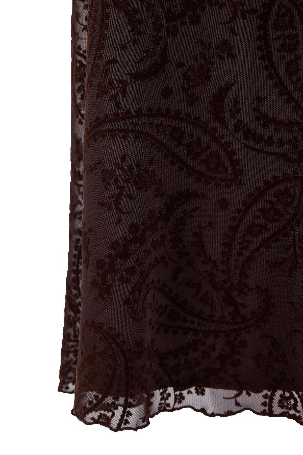 Trendyolmilla  Kahverengi Çiçekli A-Kesim/Çan Form İnce Askılı Kolsuz Büzgülü Midi Tül Örme Elbise TWOSS26EL00025 - Görsel 6