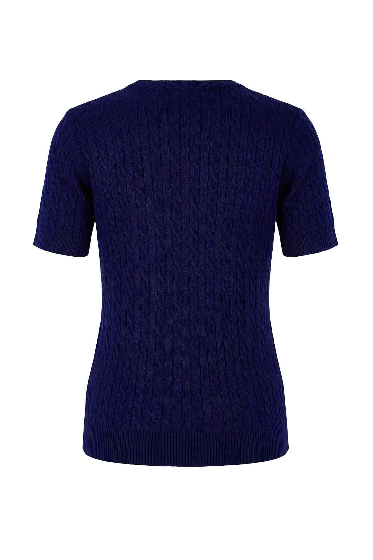 Trendyolmilla  Lacivert At Nakışlı Saç Örgü Triko Bluz TWOSS26BZ00137 - Görsel 7