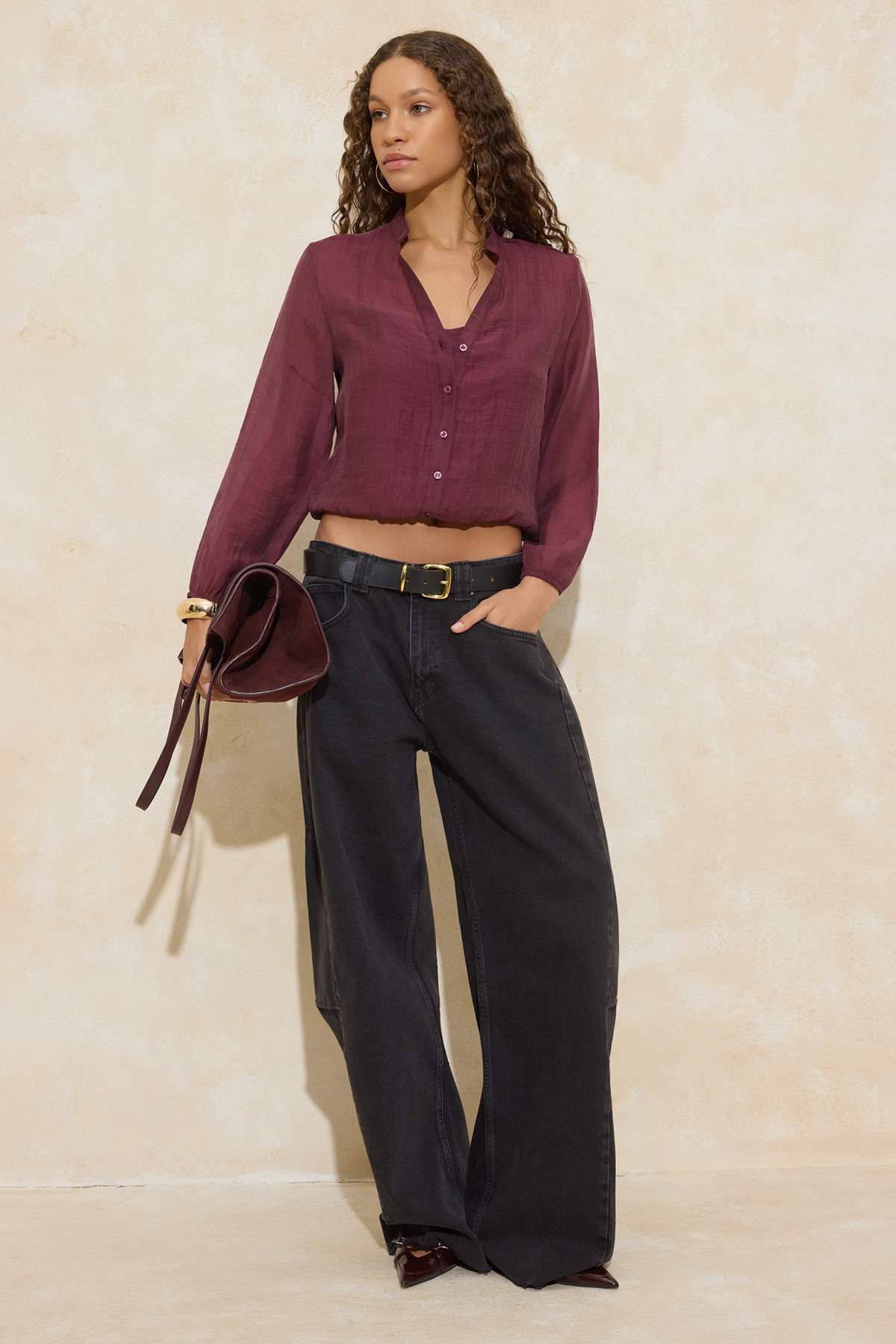 Trendyolmilla  Mürdüm Gömlek TWOSS26GO00016 - Görsel 2