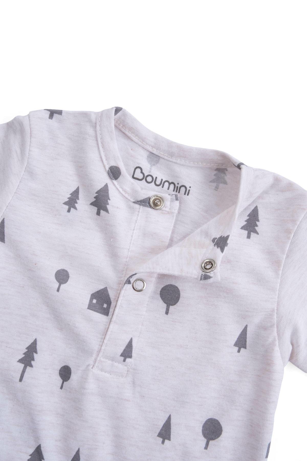 Boumini Pamuklu Bebek Kısa Kollu Şort Tulumu Çam Ormanı Bej fotoğrafı 3 (önizleme)