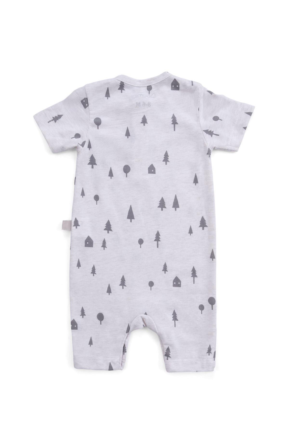 Boumini Pamuklu Bebek Kısa Kollu Şort Tulumu Çam Ormanı Bej fotoğrafı 2 (önizleme)