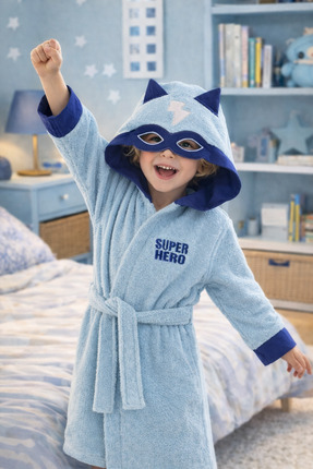 ELY PARKER Kapüşonlu Çocuk Bornoz Pamuklu Erkek Bebek Çocuk Bornozu Süperkahr...