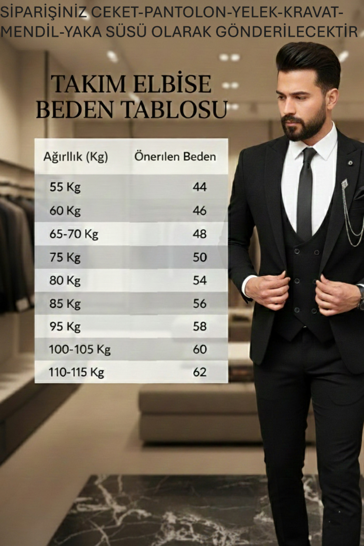 Genel Markalar  Erkek Dar Kesim Yelekli Takım Elbise - Görsel 2