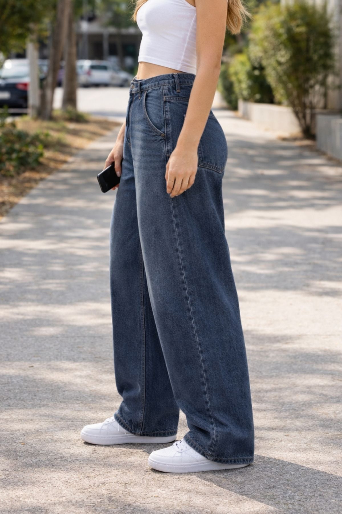 CEDY DENIM  Kadın Koyu Mavi Skater Baggy Yüksek Bel Cotton Jean Pantolon C615-koyu-mavi - Görsel 4