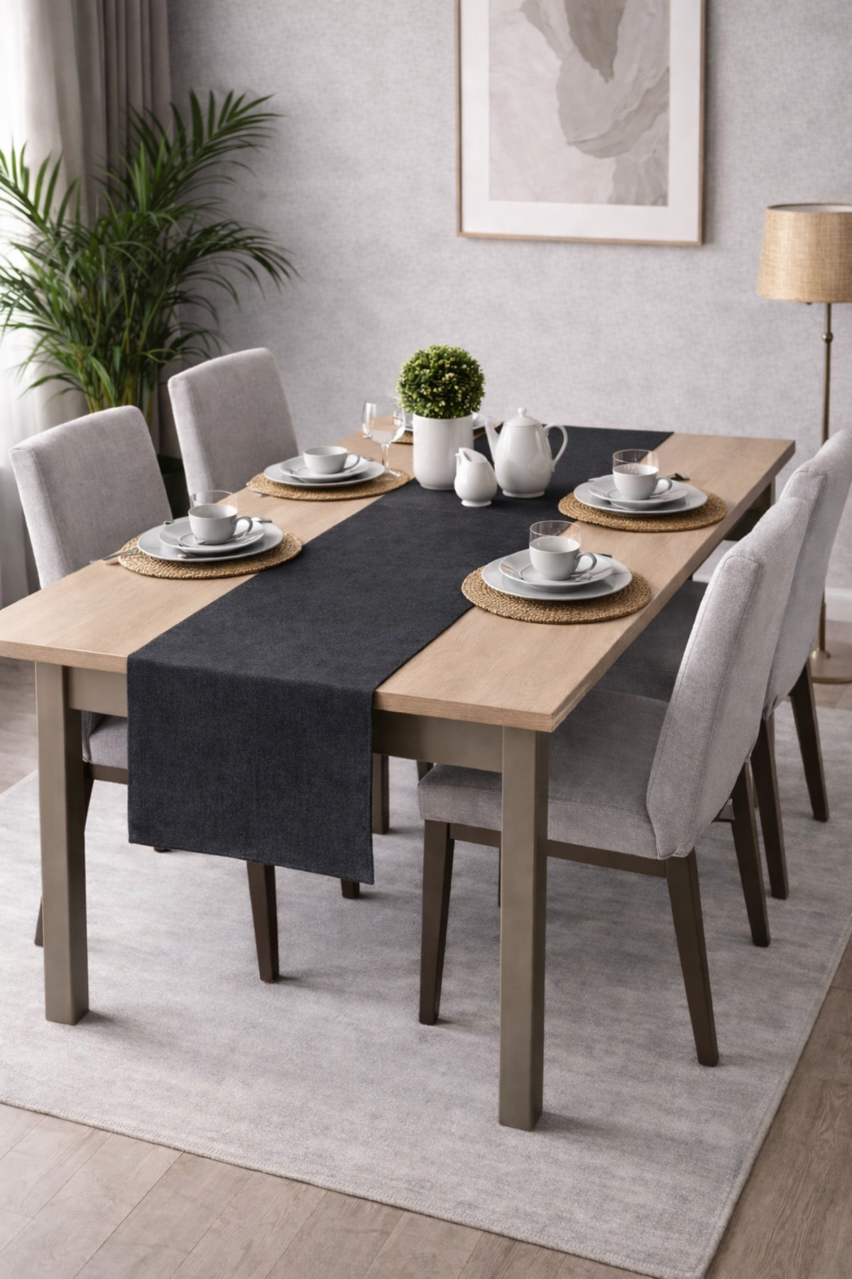 Velvet Textured Dark Gray Island Series Runner 40 x 140 cm
