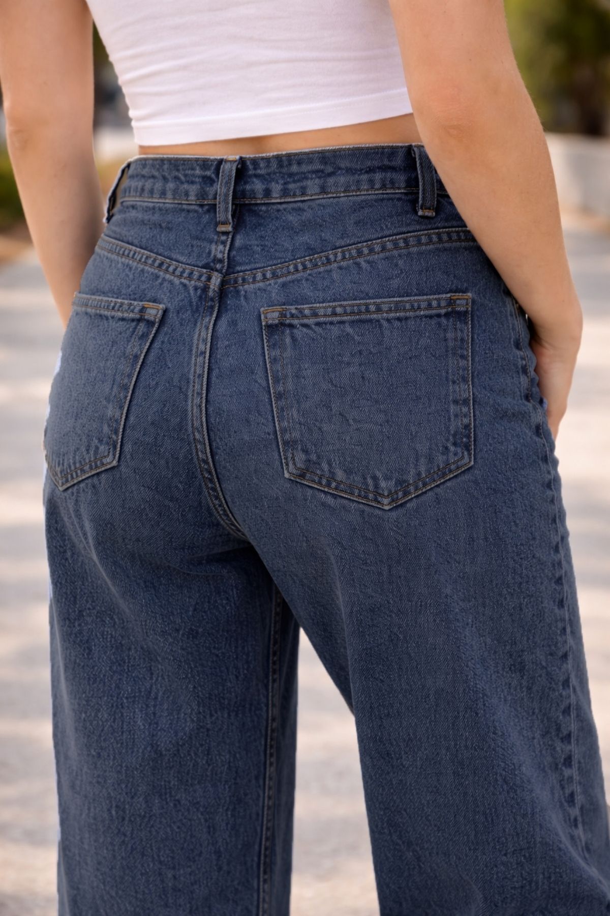 CEDY DENIM  Kadın Koyu Mavi Skater Baggy Yüksek Bel Cotton Jean Pantolon C615-koyu-mavi - Görsel 5