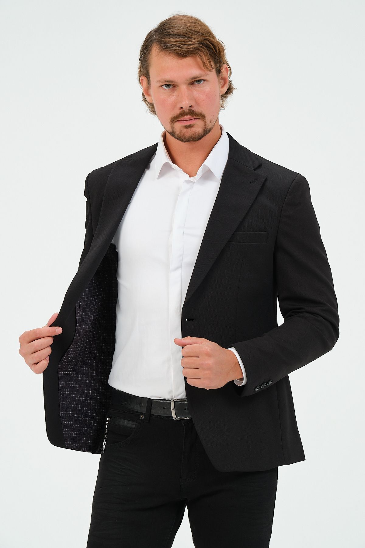 Genel Markalar  Siyah Slim Fit Astarlı Erkek Blazer Ceket, Şık Ceket - Görsel 6