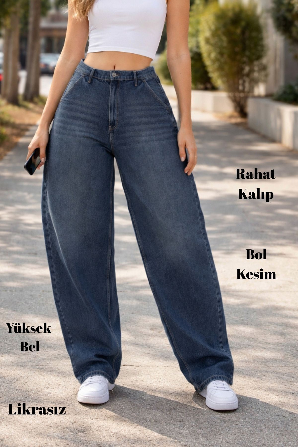 CEDY DENIM  Kadın Koyu Mavi Skater Baggy Yüksek Bel Cotton Jean Pantolon C615-koyu-mavi