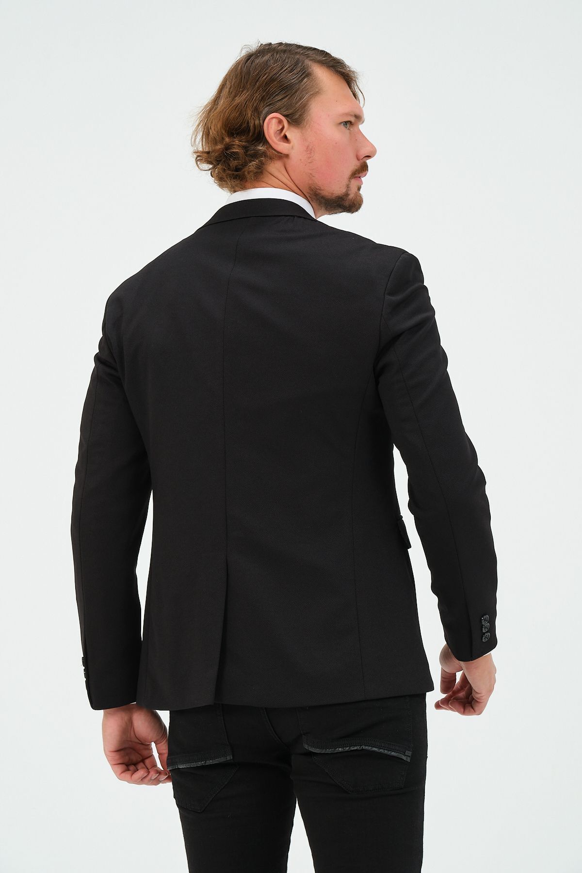 Genel Markalar  Siyah Slim Fit Astarlı Erkek Blazer Ceket, Şık Ceket - Görsel 8
