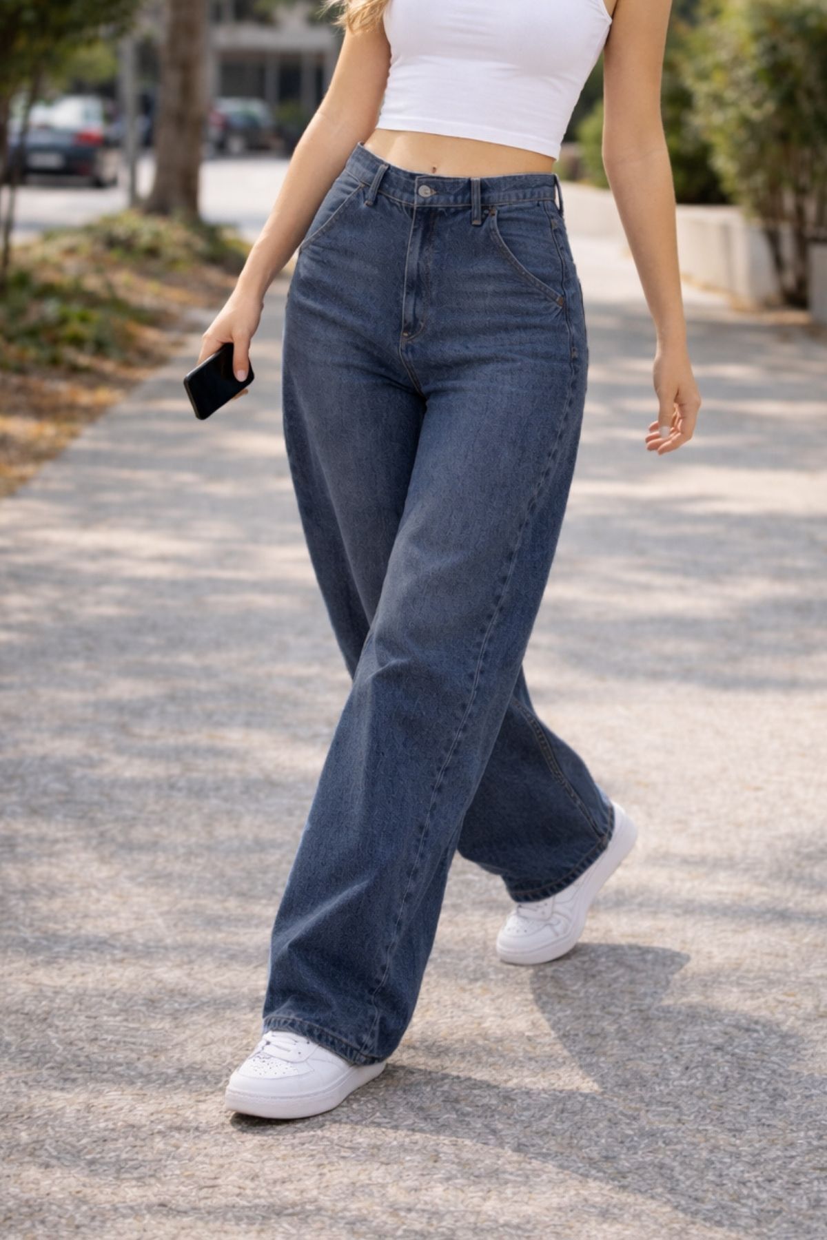 CEDY DENIM  Kadın Koyu Mavi Skater Baggy Yüksek Bel Cotton Jean Pantolon C615-koyu-mavi - Görsel 8