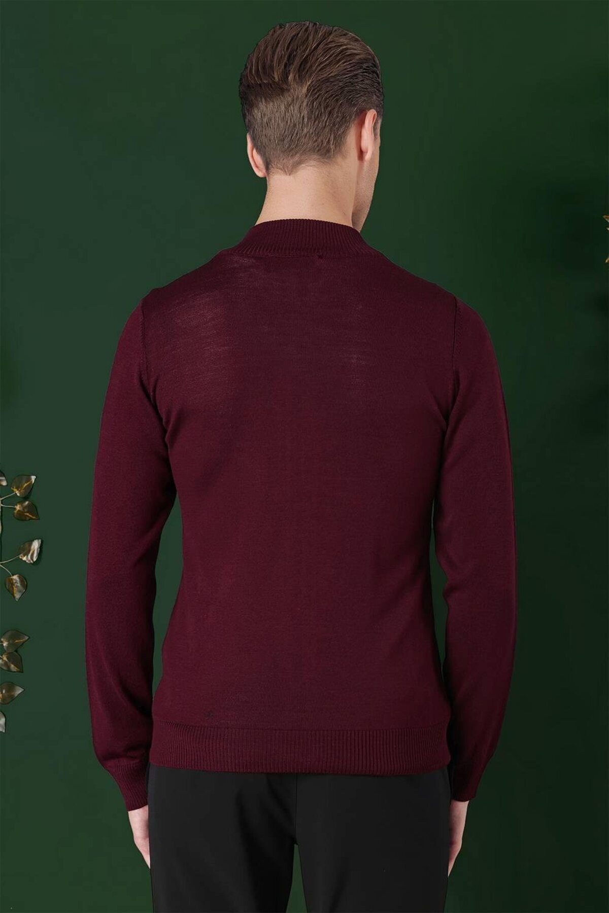 Efor Erkek Slim Fit Ribanalı Yünlü Fermuarlı Hırka Bordo Triko Kazak TR 860 görsel 7