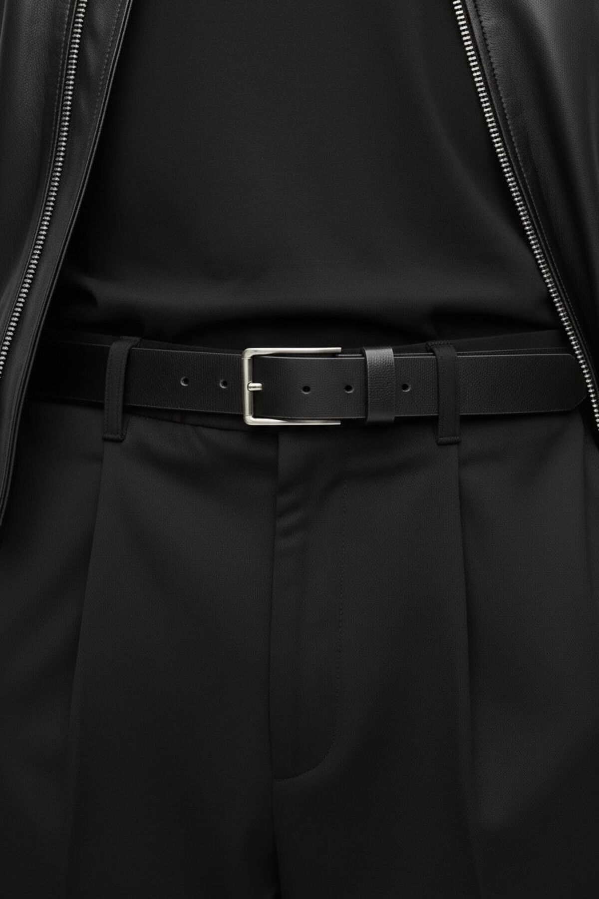 Gesa  Erkek %100 Hakiki deri ince spor kesim siyah kemer 3.5 cm