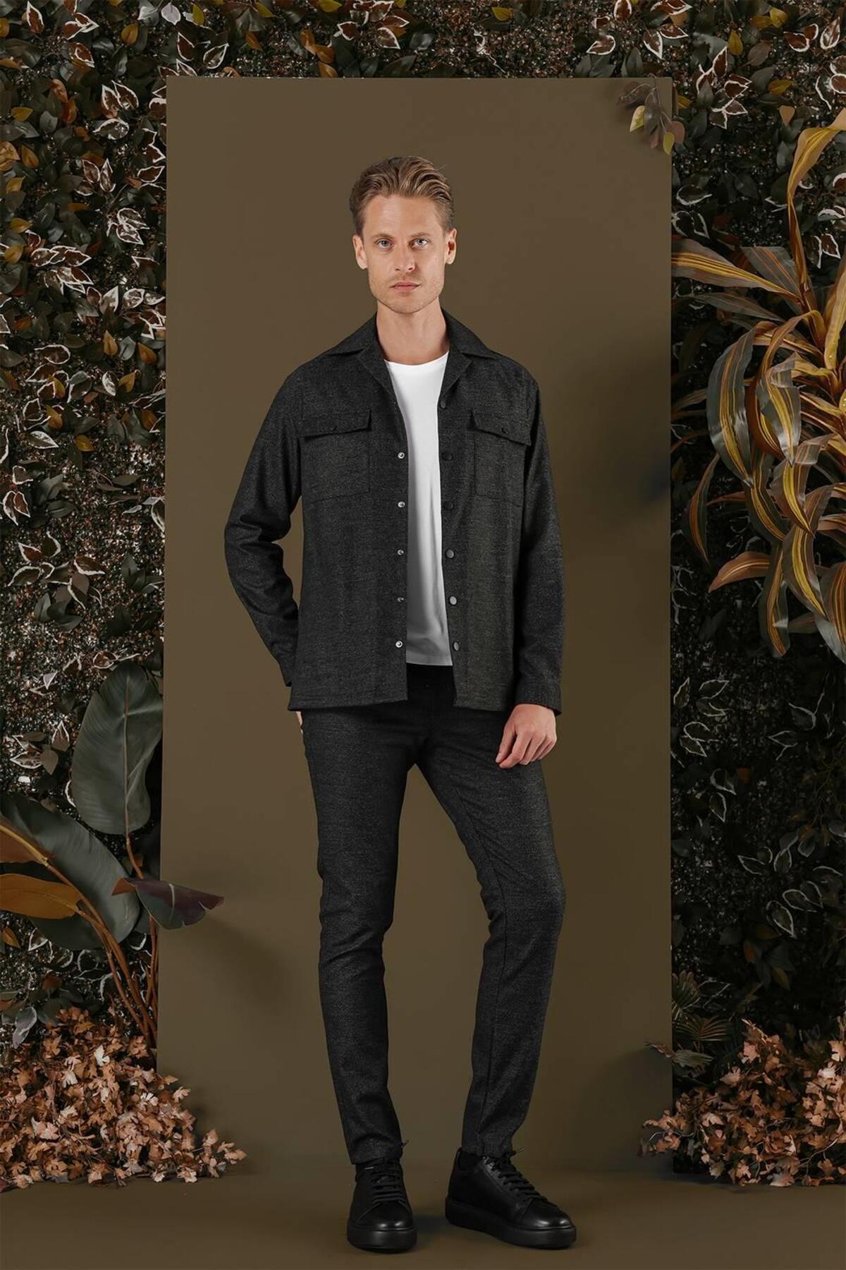 پیراهن کلاسیک مشکی مردانه G 1560 Slim Fit — رنگارنگ G1560Y0723 — تصویر 3 از 8