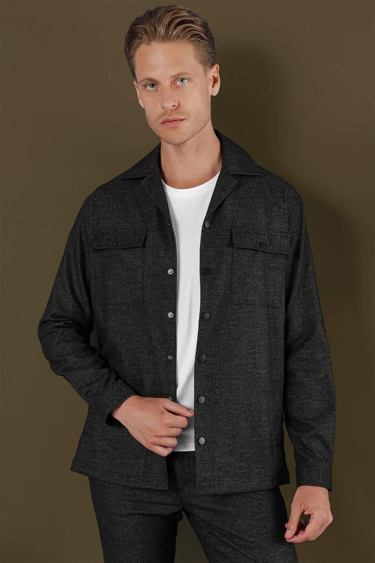 پیراهن کلاسیک مشکی مردانه G 1560 Slim Fit — رنگارنگ G1560Y0723 — تصویر 5 از 8