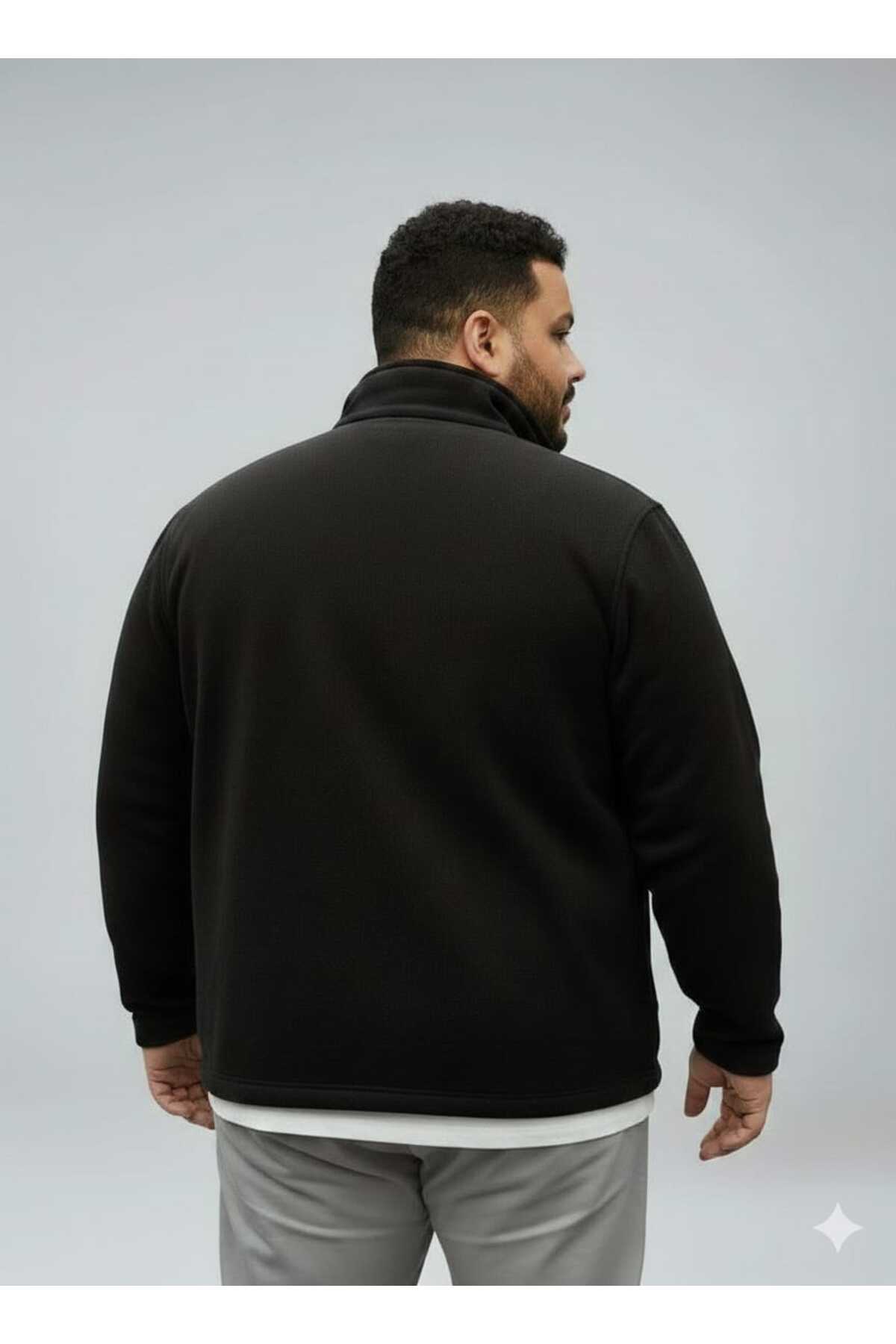 w white stars sports & wear Erkek Büyük Beden Siyah Tüylenme Yapmaz Anti Pilling Polar Mont şık tasarım tüylenme yapmaz polar görsel 4