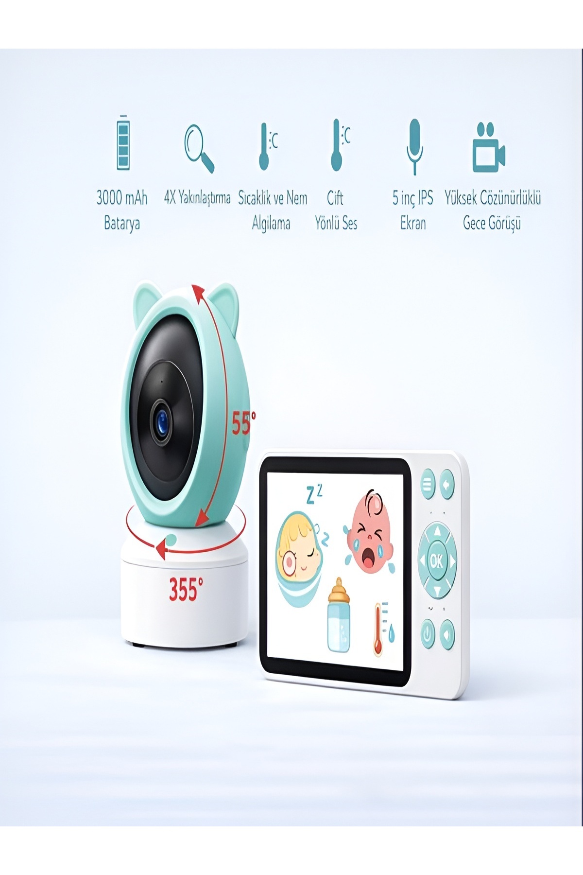 DEANB Monitörlü Tuya WiFi Kablosuz IP Kamera Bebek Kamerası 1080p Gece Görüşlü İNTERKOM Sesli Görüntülü fotoğrafı 4 (önizleme)