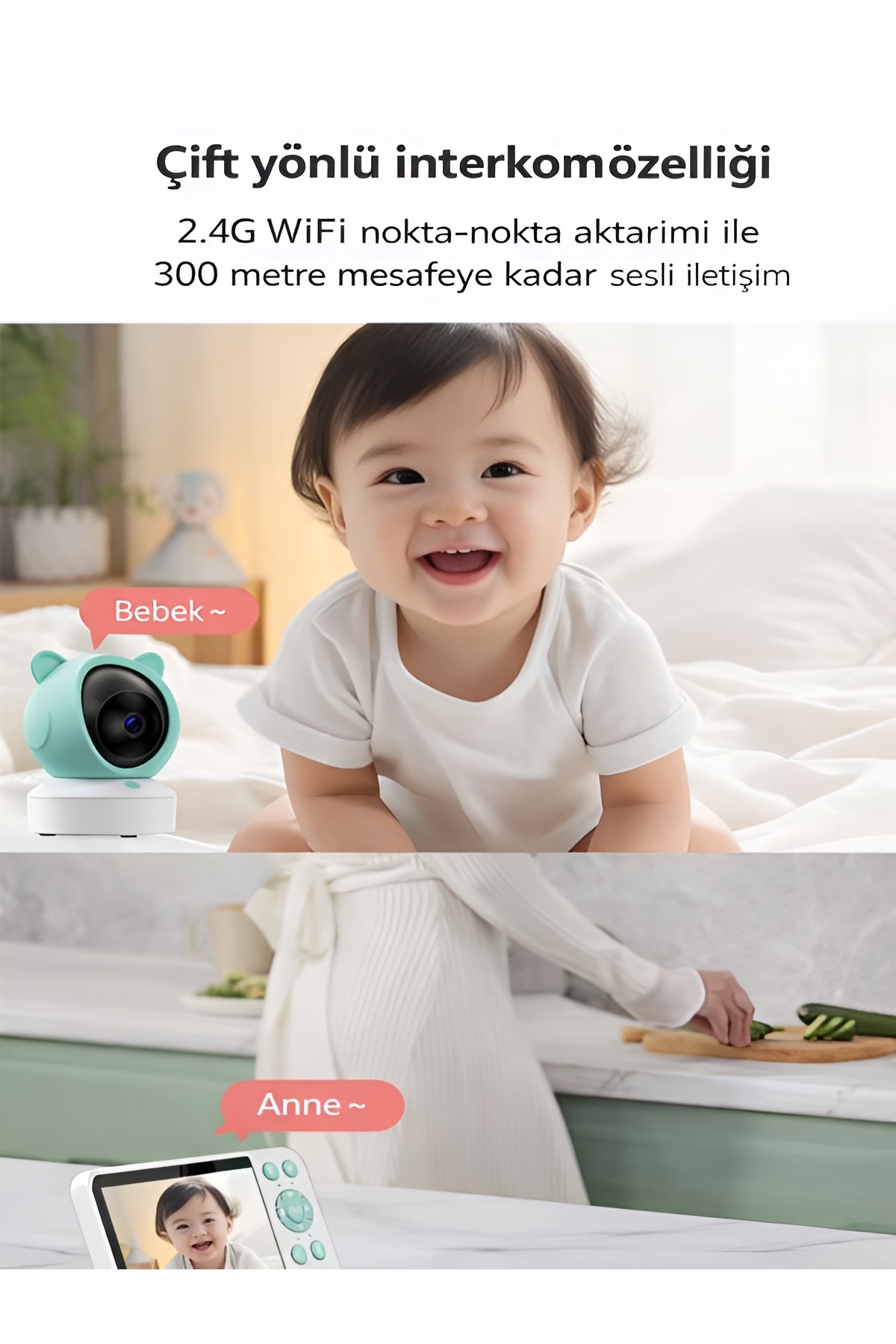DEANB Monitörlü Tuya WiFi Kablosuz IP Kamera Bebek Kamerası 1080p Gece Görüşlü İNTERKOM Sesli Görüntülü fotoğrafı 2 (önizleme)