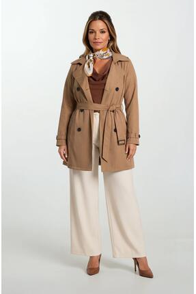 Spazio Pallaske Kruvaze Yaka Kuşaklı Cepli Trençkot TABA