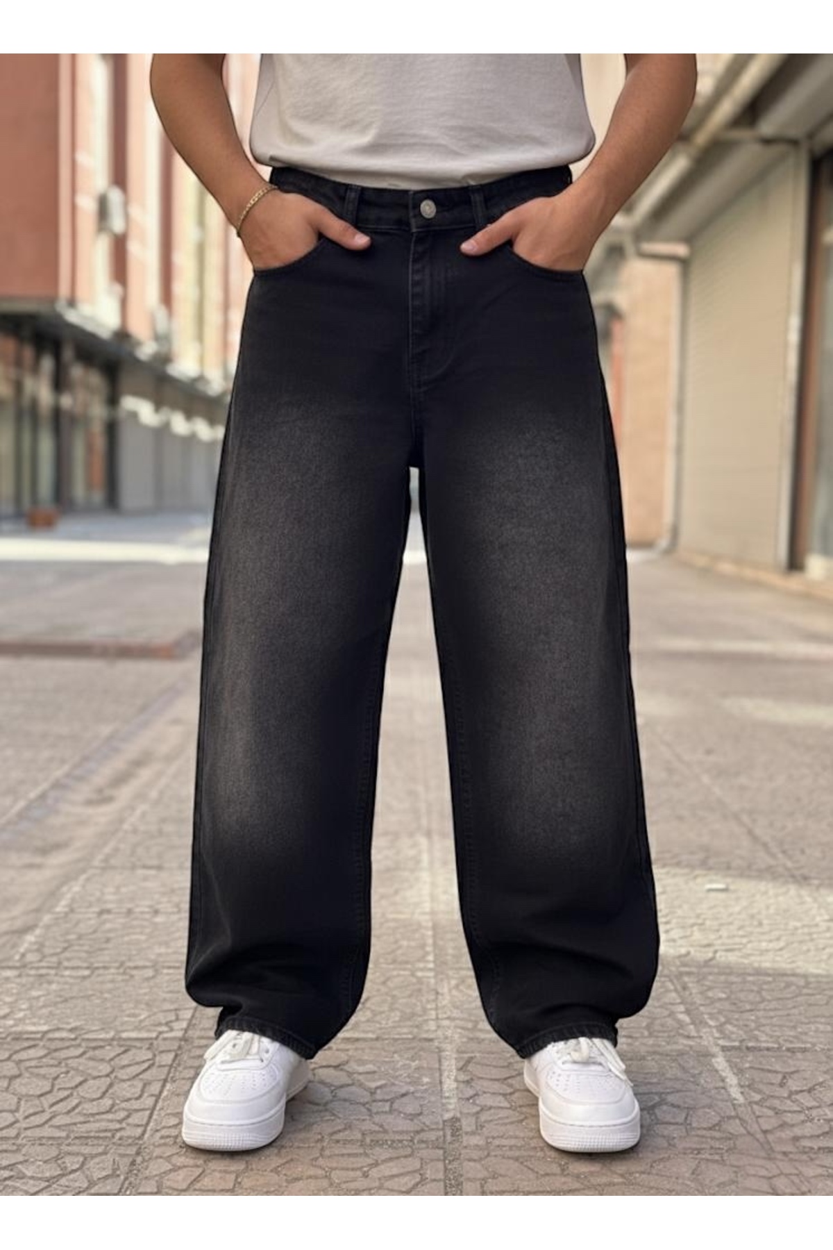 St.Poll  Vintage Siyah Yıkamalı Baggy Jean - Görsel 9