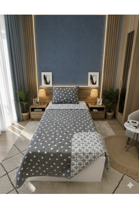 VİLERA HOME Gri Quildet Tek Kişilik Çift Yönlü Yatak Örtüsü Takımı