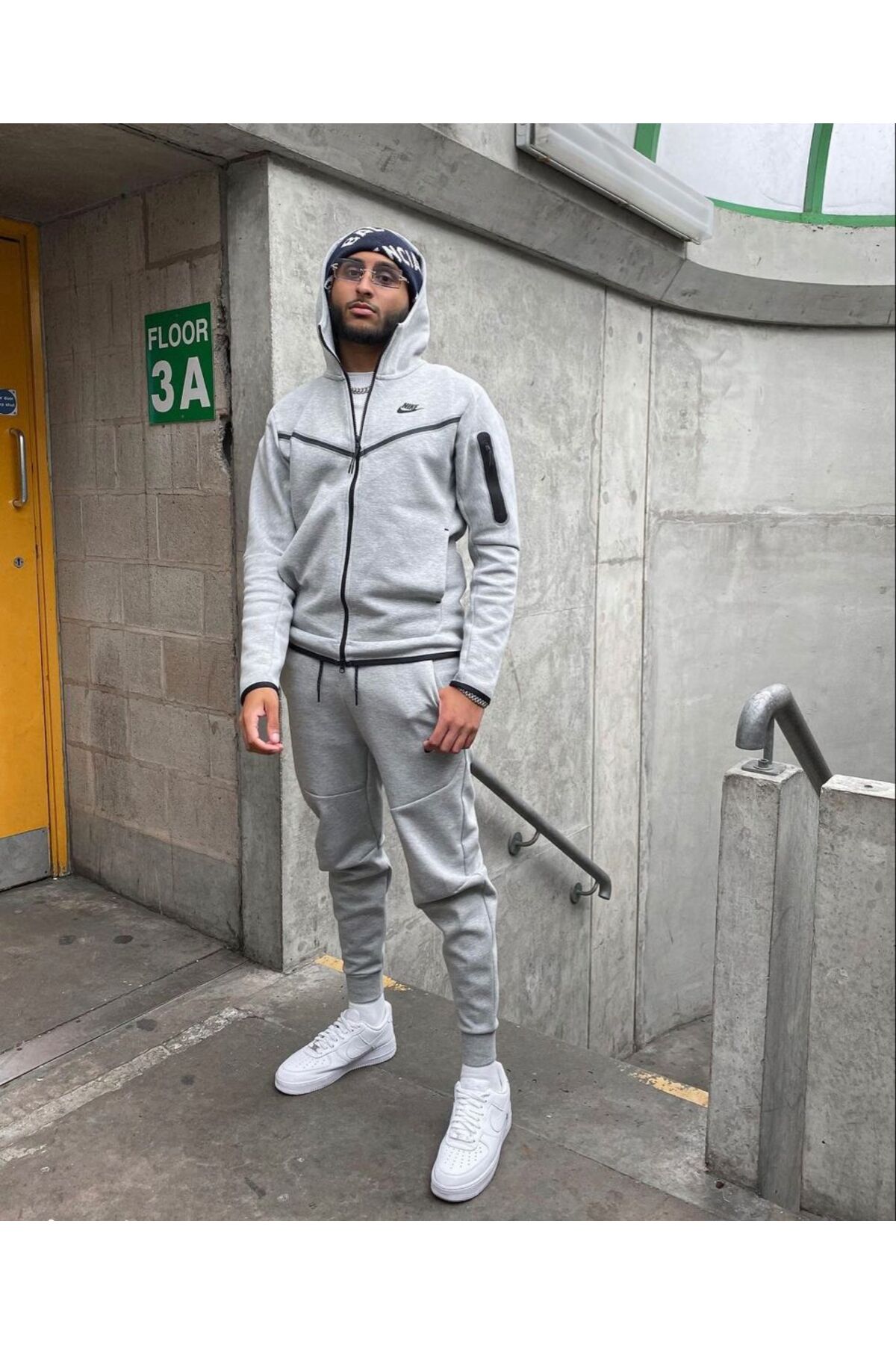 Genel Markalar Tech Fleece Double Face Yeni Sezon Erkek/Kadın Gri Eşofman Takımı görsel 3