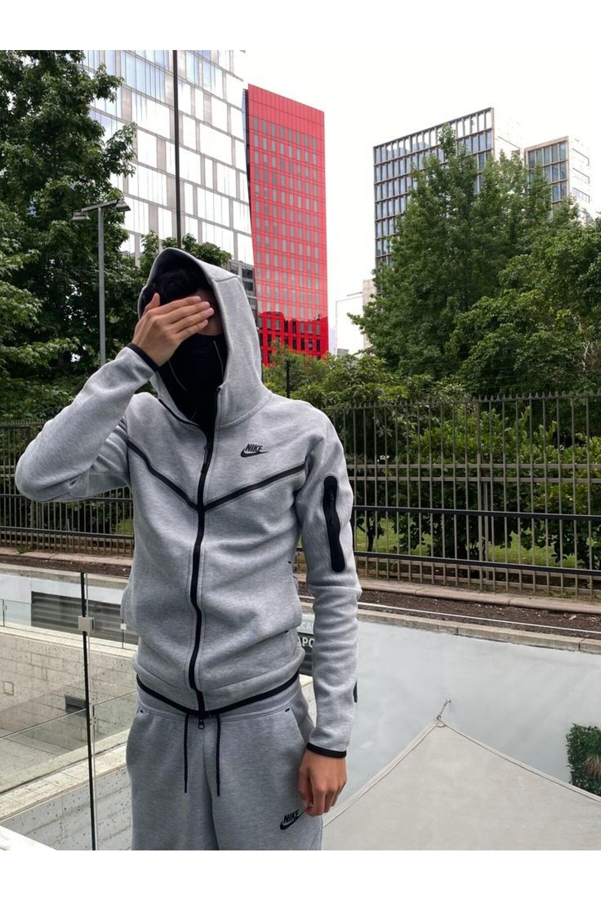 Genel Markalar Tech Fleece Double Face Yeni Sezon Erkek/Kadın Gri Eşofman Takımı görsel 2