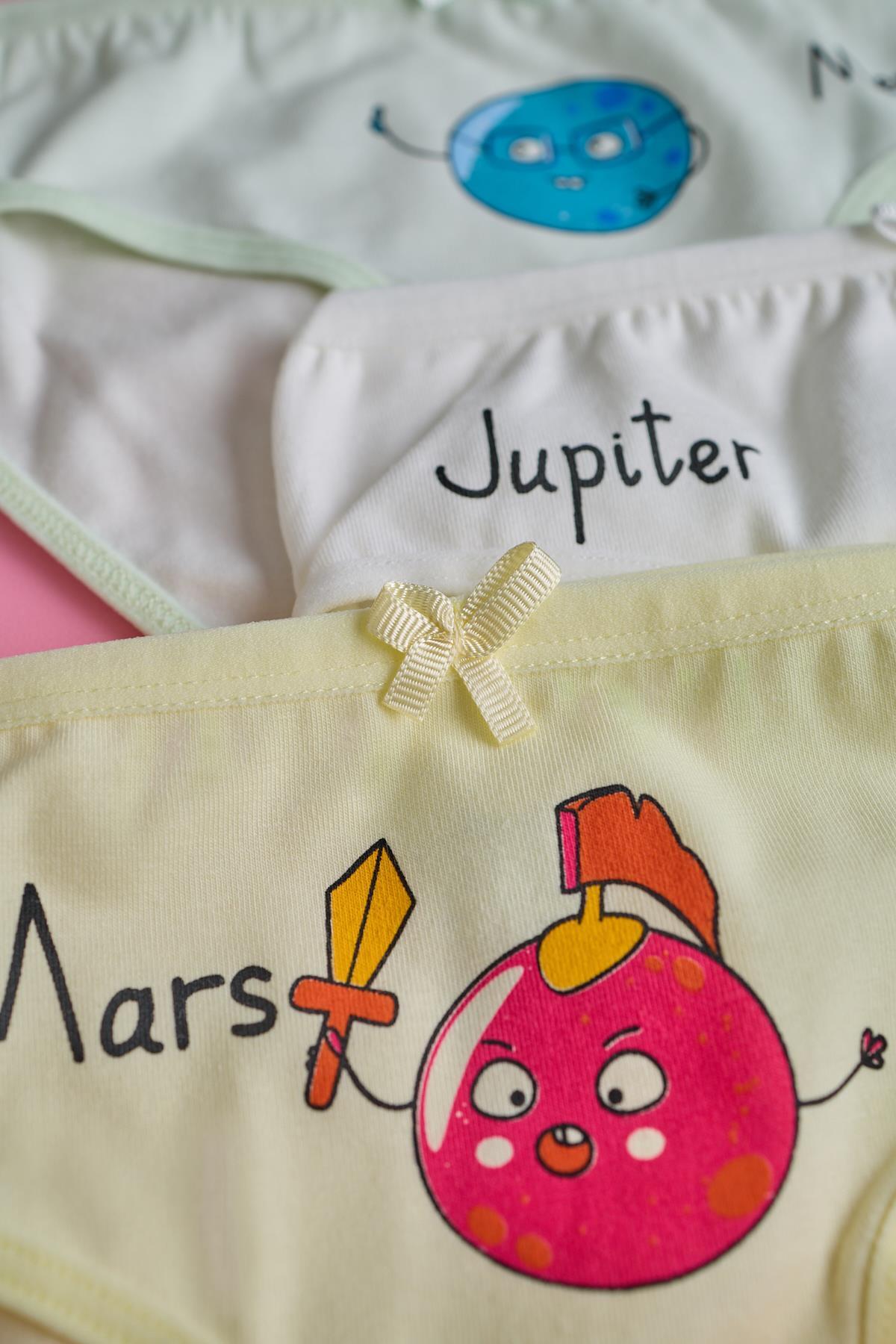 biyokids Kız Çocuk 5 li Paket Renkli Slip Külot Sevimli Gezegenler Çok Renkli fotoğrafı 2 (önizleme)